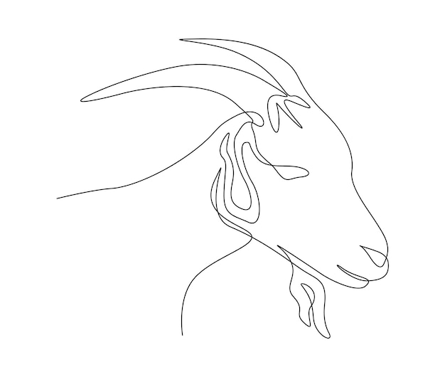 Continuous one line drawing of head goat simple goat mascot line art vector illustration Editable stroke