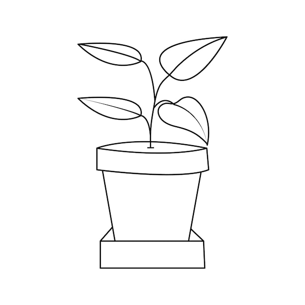 Continuous one line drawing of home plant in a pot tree vector illustration