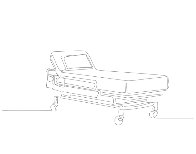 Continuous one line drawing of hospital patient bed One line drawing illustration of hospital room