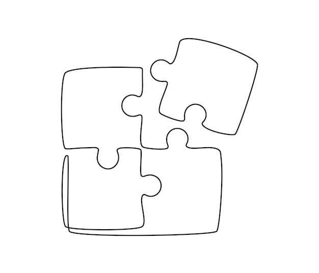 Continuous one line drawing of a joined pieces of puzzle game group teamwork cooperation and busines...