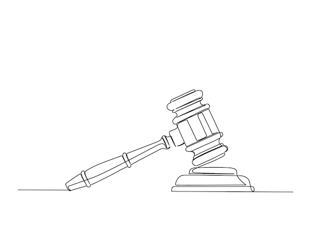 Continuous one line drawing of Judges hammer over the the block