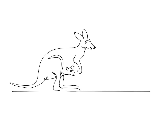 Continuous one line drawing of kangaroo . Simple illustration of standing kangaroo line art vector