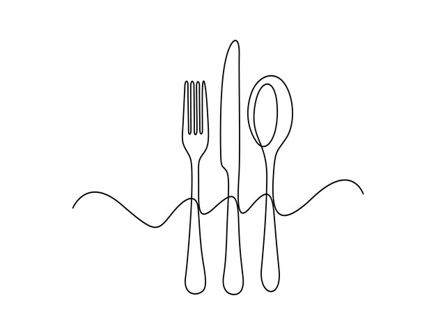 Vector continuous one line drawing of kitchen utensils cutlery set vector illustration