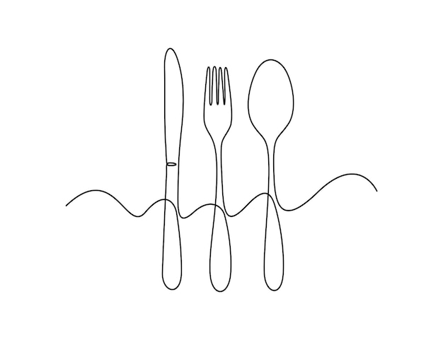 Vector continuous one line drawing of kitchen utensils cutlery set vector illustration