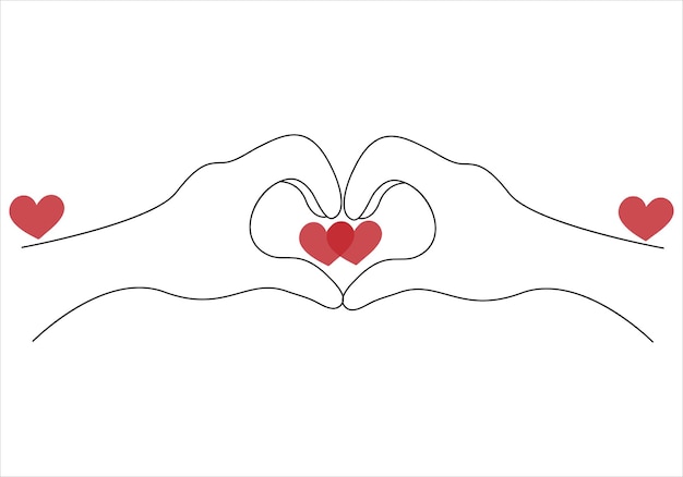 Continuous one line drawing of love shape in hand vector art illustration