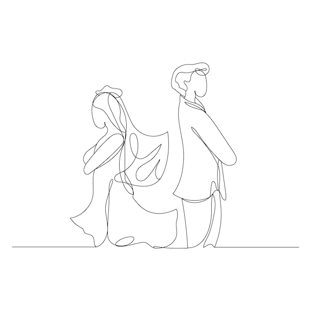 Continuous one line drawing. Loving couple woman and man. Vector illustration. Wedding