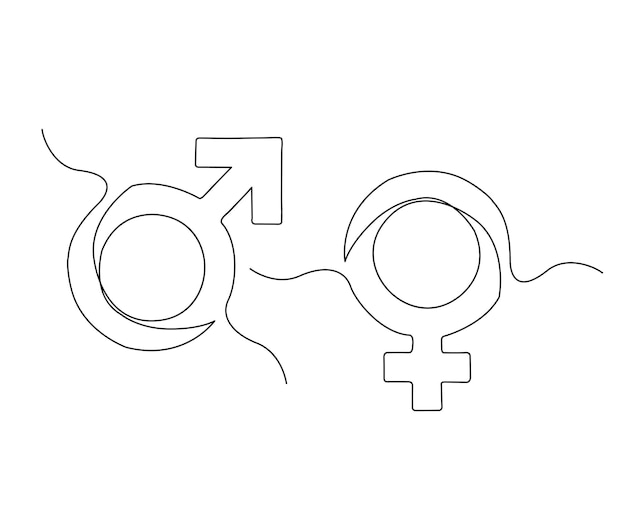 Continuous one line drawing of male and female gender symbol simple gender sign line art vector illustration