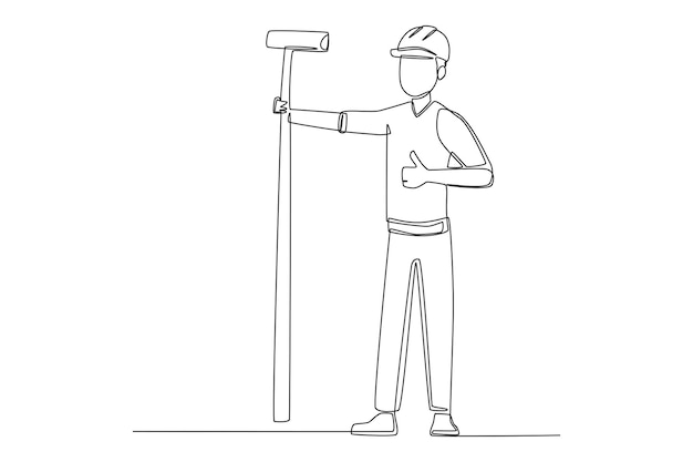 Continuous one line drawing male painter with paint roller and hard hat Engineers day concept Single line draw design vector graphic illustration