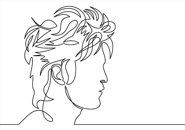 Continuous one line drawing of man portrait Hairstyle Fashionable men's style