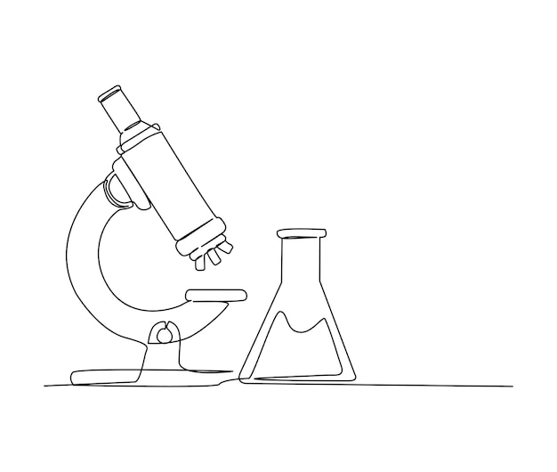 Continuous one line drawing of microscope and lab test tube Simple illustration of laboratory equipment line art vector illustration