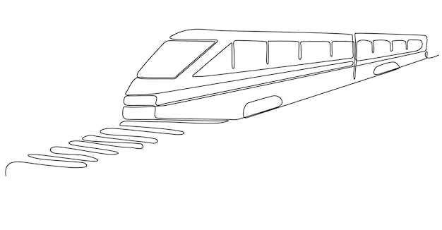 Continuous one line drawing. Modern high-speed passenger commuter train. Vector illustration