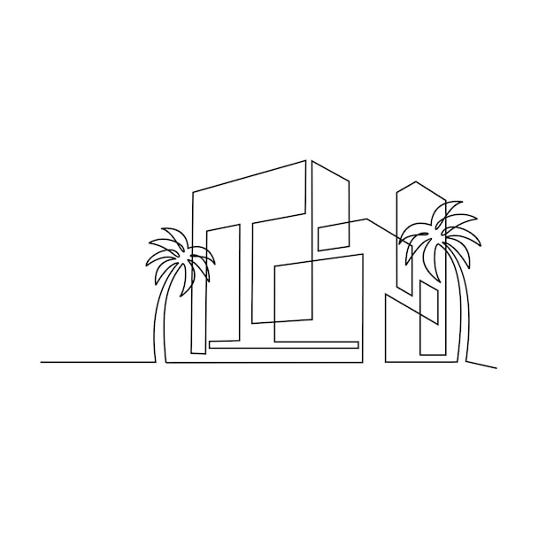 Continuous one line drawing Modern house logo