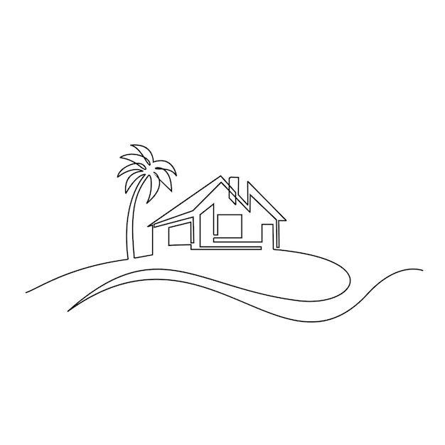 Continuous one line drawing Modern house logo