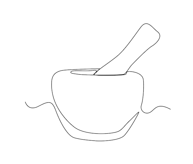 Continuous one line drawing of mortar and pestle Simple illustration of traditional mortar line art vector illustration