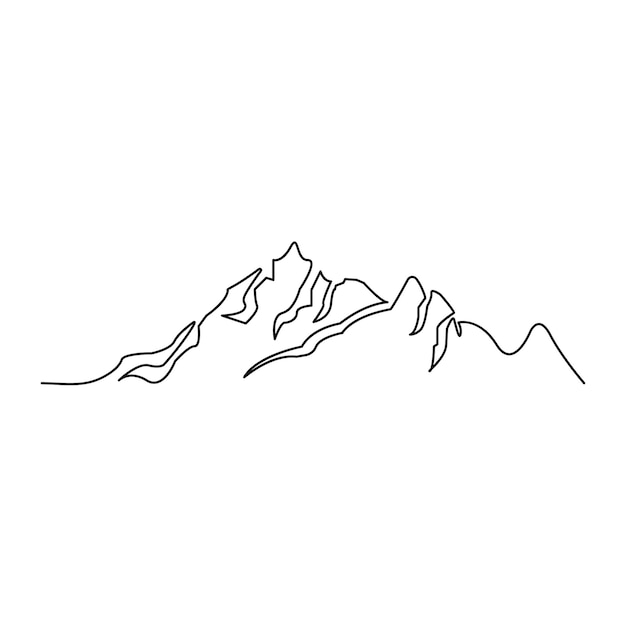 Continuous one line drawing of mountains range landscape vector outline art illustration