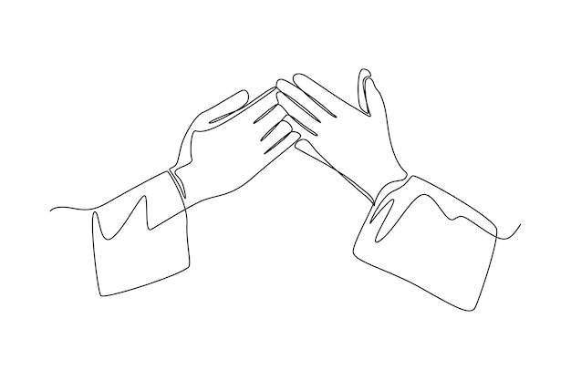 Continuous one line drawing muslim hands greeting one another on Ramadan Ramadan Concept Single line draw design vector graphic illustration