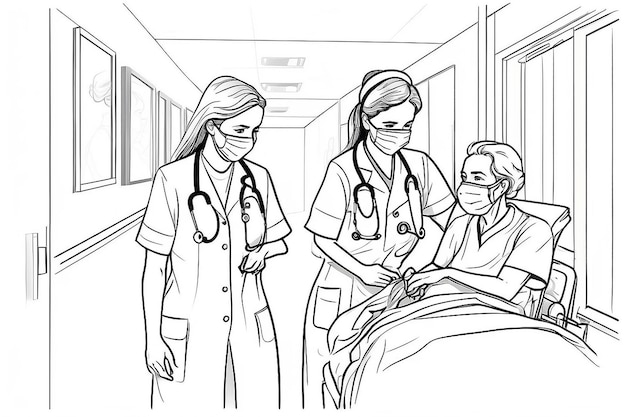 Continuous one line drawing nurse with stethoscope for patient International nurses day