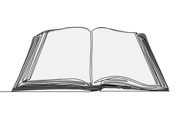 Continuous one line drawing of an open book Vector illustration