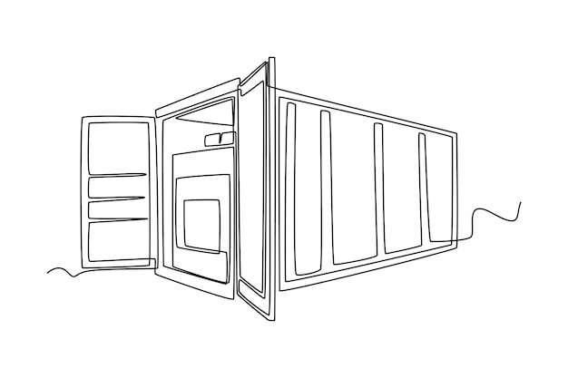 Continuous one line drawing Open a cargo container with full cardboard boxes Cargo Concept Single line draw design vector graphic illustration