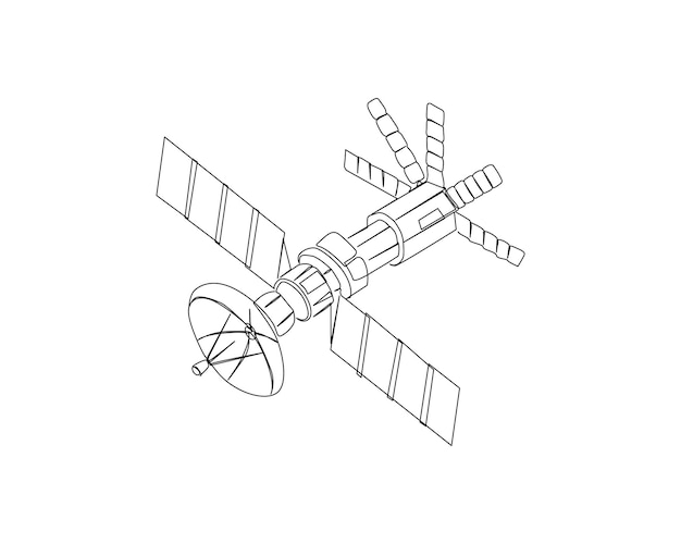 Continuous one line drawing of Outer Space Satellite