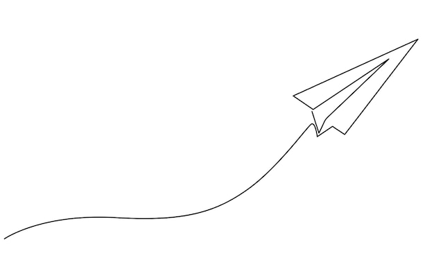 Continuous one line drawing of paper plane out line vector art illustration Paper line plane