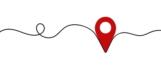 Continuous one line drawing of path and red Location pointers Map pin line background GPS icon