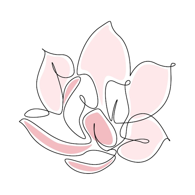 Continuous one line drawing of pink flower isolated on white background