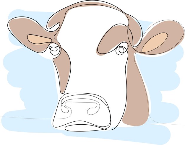 Vector continuous one line drawing of portrait cow