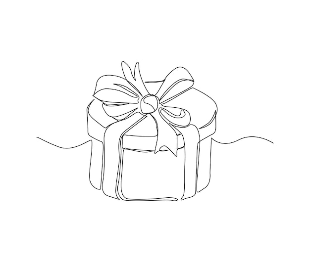 Continuous one line drawing of present box or gift box Presents cardboard box with ribbon single line art vector design Holiday birthday new year and thanksgiving concept