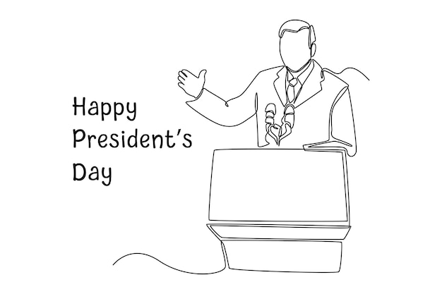 Continuous one line drawing President's speech on president's day Presidents Day Concept Single line draw design vector graphic illustration