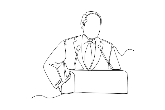 Continuous one line drawing President's speech on president's day Presidents Day Concept Single line draw design vector graphic illustration