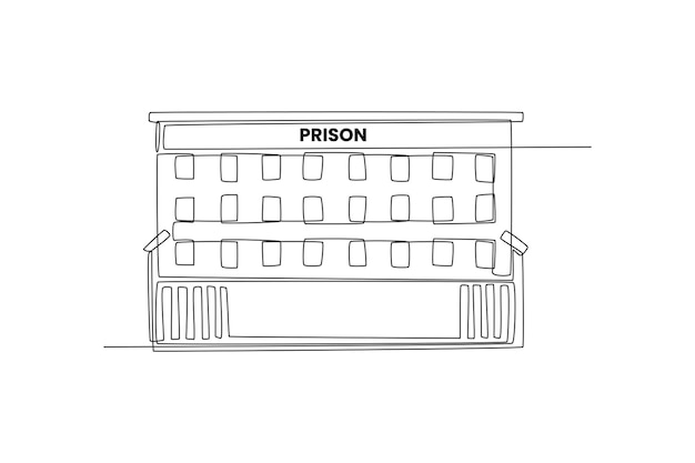 Continuous one line drawing prison office Building and office concept Single line draw design vector graphic illustration