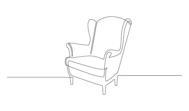 Continuous one line drawing of retro armchair Vintage stylish furniture for living room in simple linear style Editable stroke Doodle vector illustration