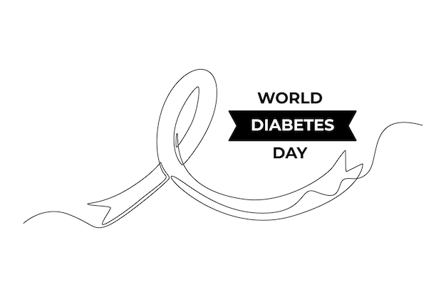 Continuous one line drawing ribbon for World diabetes day concept Single line draw design vector graphic illustration