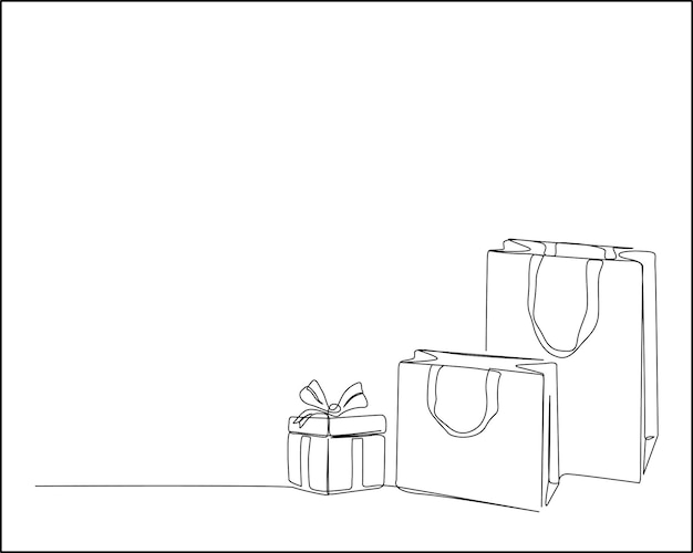 Continuous one line drawing of Shopping bag and present box