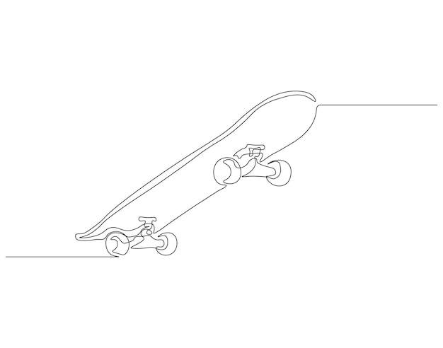 Continuous one line drawing of skateboard on street road One line drawing illustration of skateboard Extreme classic sport concept continuous line art Editable outline