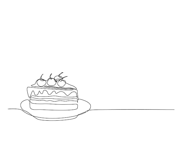 Continuous one line drawing of sliced cake Cheese cake outine vector illustration