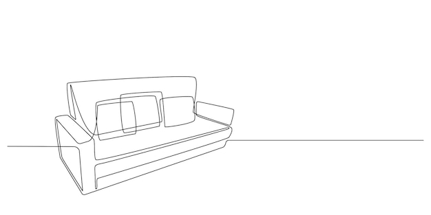 Continuous one line drawing of a sofa on white background