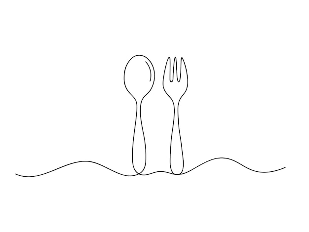 Vector continuous one line drawing spoon and fork isolated vector illustration