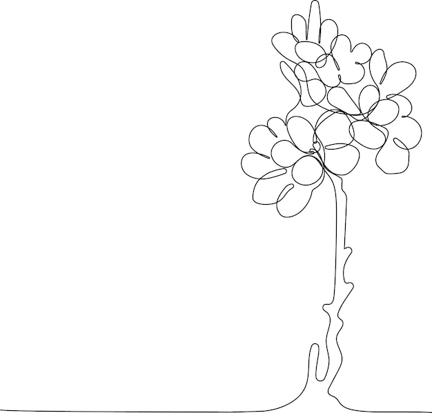 Continuous one line drawing of Spring flower Leafs of apple and appel blossom in spring.