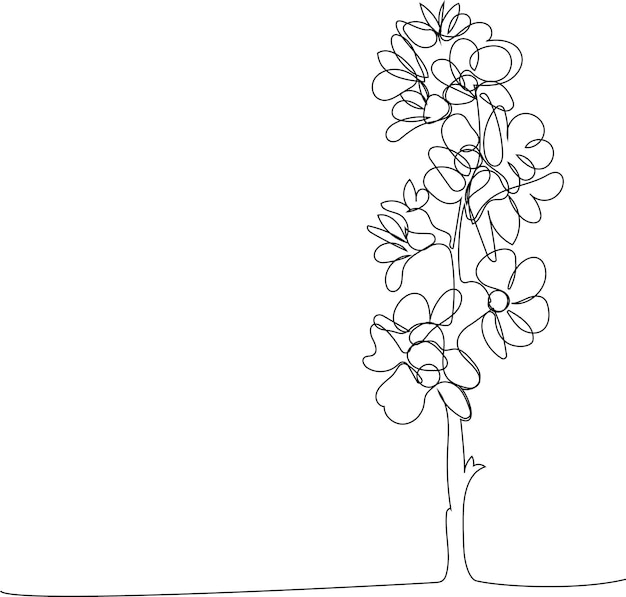 Continuous one line drawing of Spring flower Leafs of apple and appel blossom in spring.