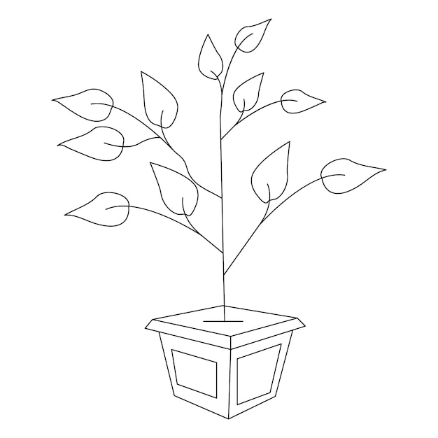 Continuous one line drawing tree plant growth progress single line vector art illustration