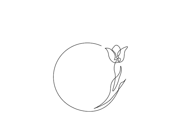 Continuous one line drawing of tulip flower Circle tulip flower outline vector illustration