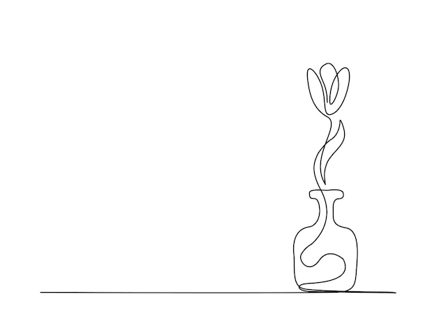 Continuous one line drawing of tulip flower in vase