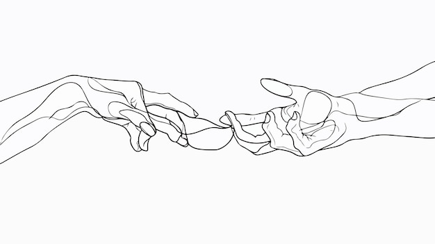 Vector continuous one line drawing of two hands reaching