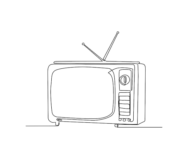 Continuous one line drawing of vintage analog television Simple Retro TV hand drawn vector illustration