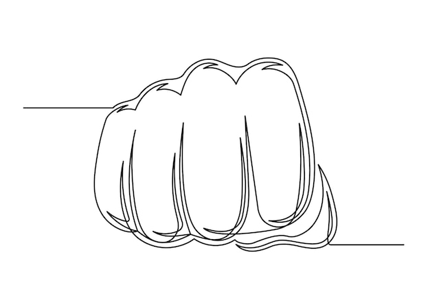 Continuous one line drawing of an vintage fist isolated on a white background