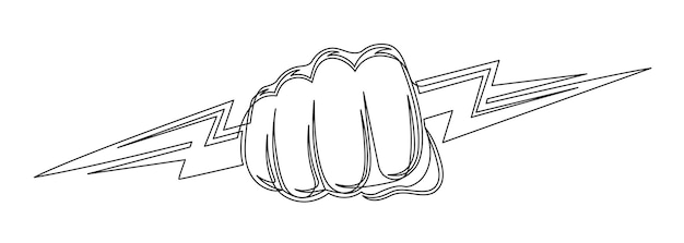 Continuous one line drawing of an vintage power fist isolated on a white background