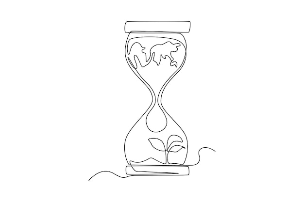 Continuous one line drawing water in hourglass with small plant World water day concept Single line draw design vector graphic illustration