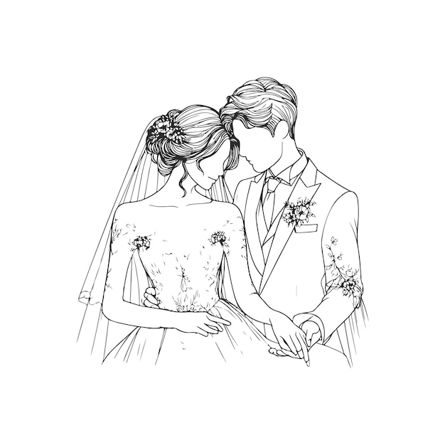 Vector continuous one line drawing of a wedding couple vector illustration